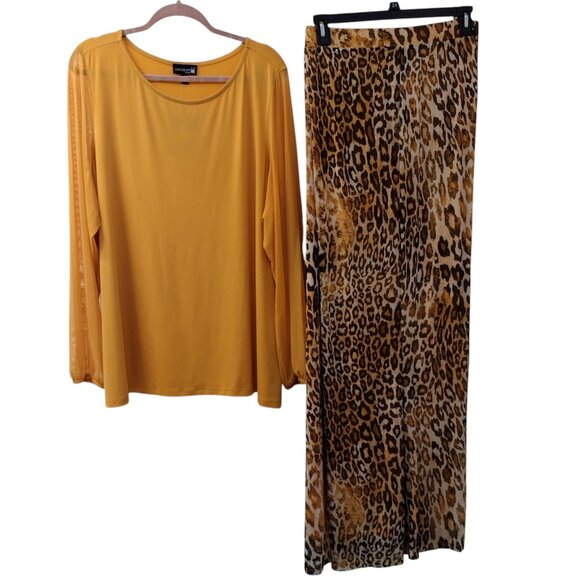 Antthony Originals: 2 pc. Mesh Knit Pant Set, Size 2XT, Mustard Yellow, Brown - Picture 1 of 12